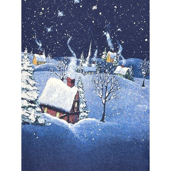 Vintage 90s Y2K Artisans Christmas Medium Sweatshirt Angel Snow Scene USA - Picture 1 of 6